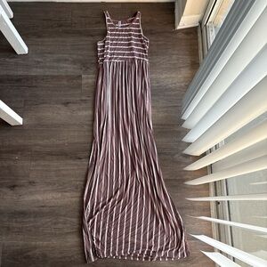Brown and White Halter Maxi Sundress
